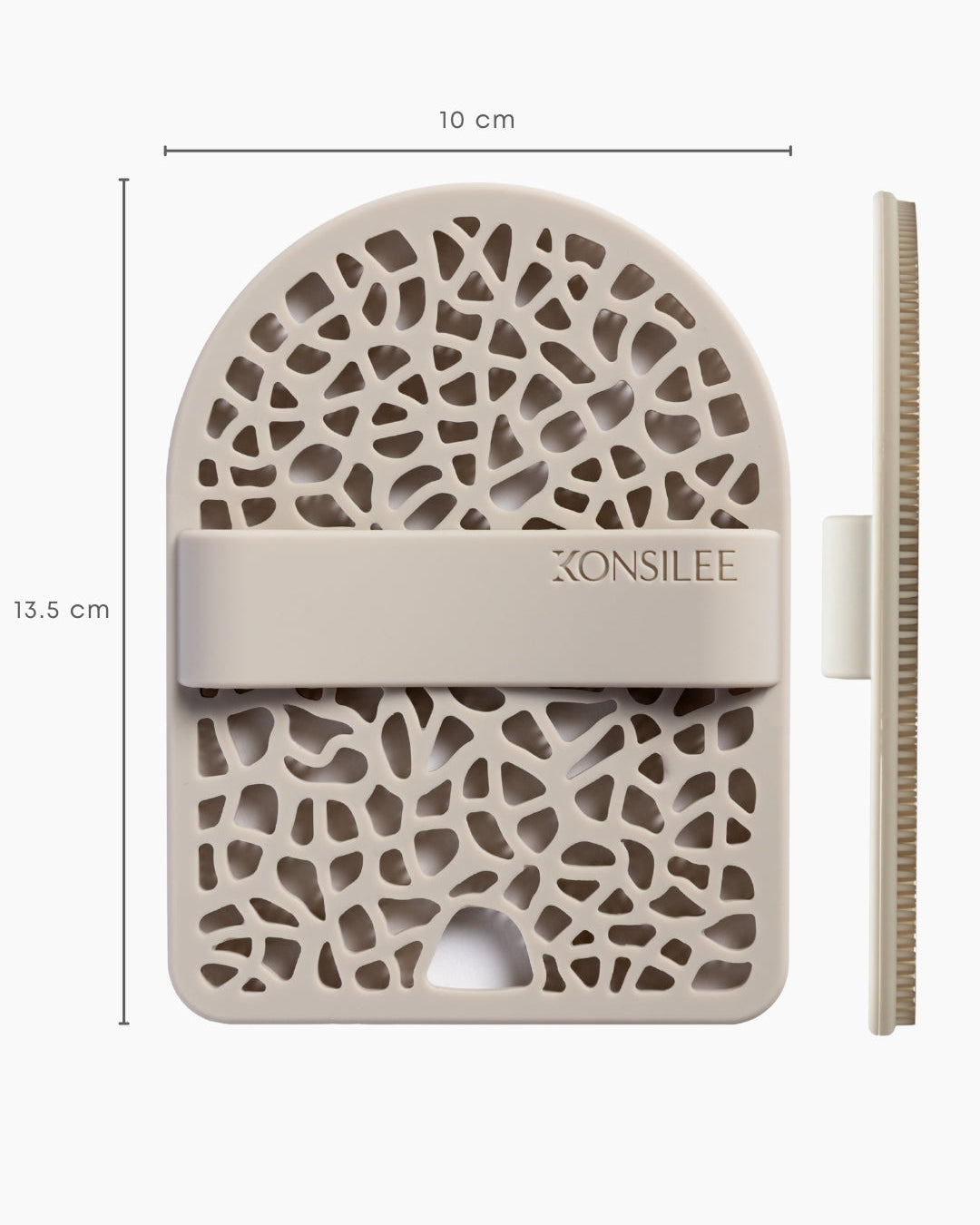 Beige decorative item with lattice pattern and 'Konsilee' branding, shown with dimensions on a white background.